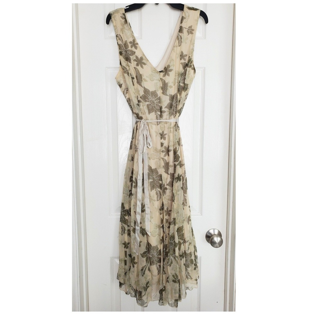 Y2k Jonathan Martin Silk Fairycore Babydoll Midi Dress Beige Green Whisigoth 12